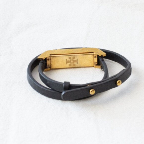 Very RarTory Burch For Fitbit Flex Double Wrap Leather Bracelet Gold Plated 16" - Picture 2 of 3